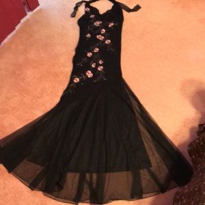 Black with pink sequins and beaded formal dress.